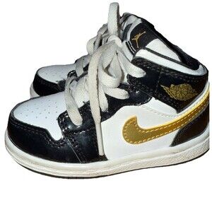 Nike Air Jordan 1 Retro Mid Black Gold White Shoes BQ6933-007 Size 5C‎ Toddler